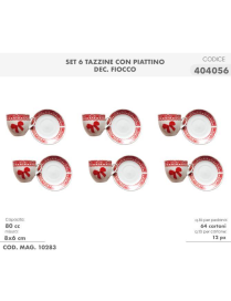 SERVIZIO CAFFe' 6 PEZZI CON PIATTINO DECORAZIONE FIOCC