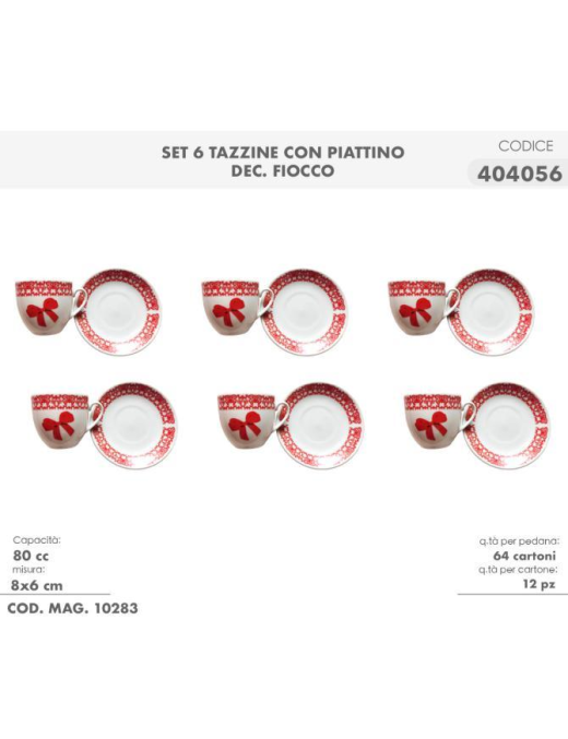 SERVIZIO CAFFe' 6 PEZZI CON PIATTINO DECORAZIONE FIOCC