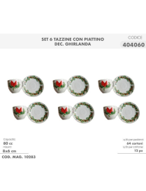 SERVIZIO CAFFe' 6 PEZZI CON PIATTINO DECORAZIONE GHIRLAND