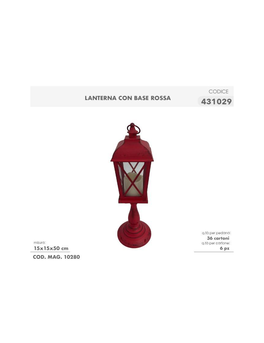 LANTERNA CON BASE ROSSA CON LUCE