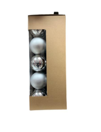 SILVER COLOR PLASTIC BALL 8cm 12 pieces POLISHED AND MATT LINE