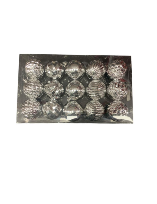 SFERA COLORE ARGENTO IN PLASTICA 8cm 15pezzi  LINEA METALLIZZATA