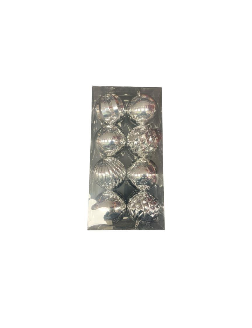 SFERA COLORE ARGENTO IN PLASTICA 10cm 8pezzi  LINEA METALLIZZATA