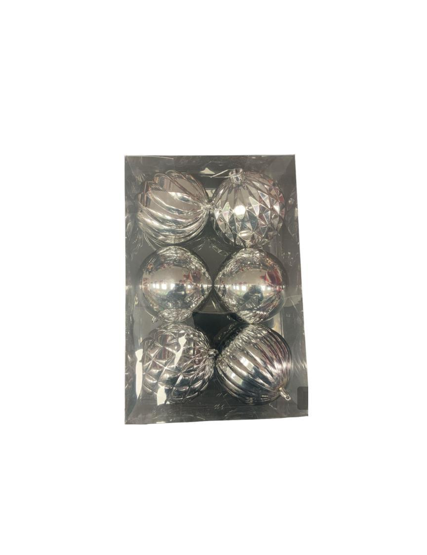 SFERA COLORE ARGENTO IN PLASTICA 12cm 6pezzi  LINEA METALLIZZATA