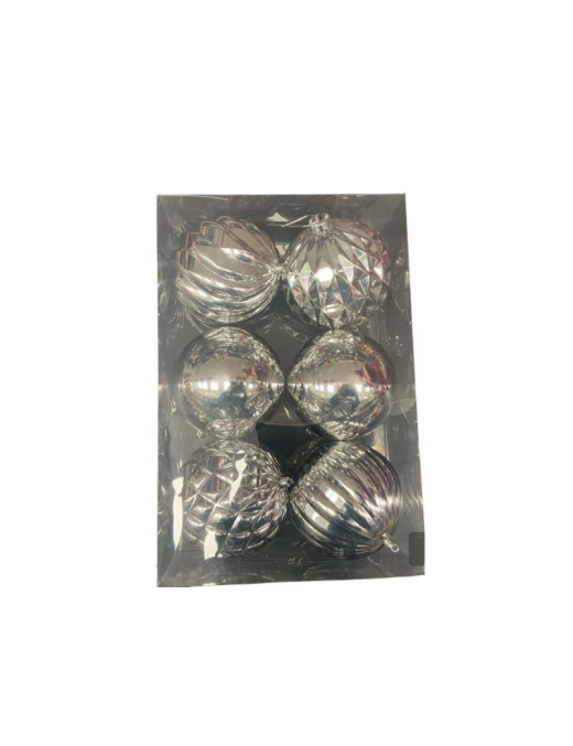 SILVER COLOR PLASTIC BALL 12cm 6 pieces METALLIC LINE