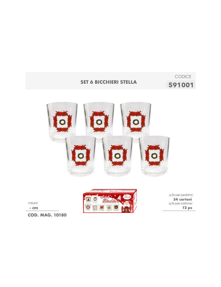 BICCHIERI CON DECORAZIONE STELLA 6 PEZZI