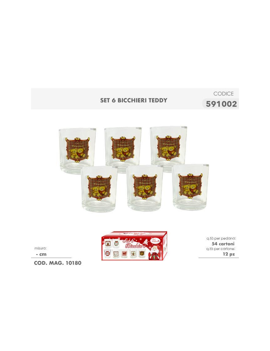 GLASSES WITH TEDDY DECORATION 6 PIECES