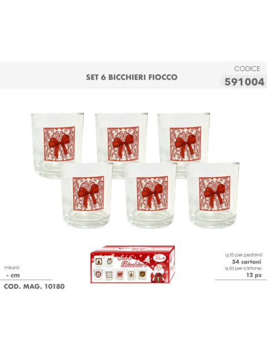 BICCHIERI CON DECORAZIONE FIOCCO 6 PEZZI