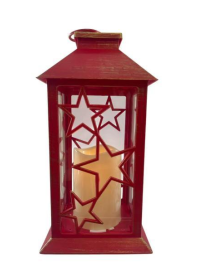 LANTERNA CON STELLE ROSSA 14x14x30cm