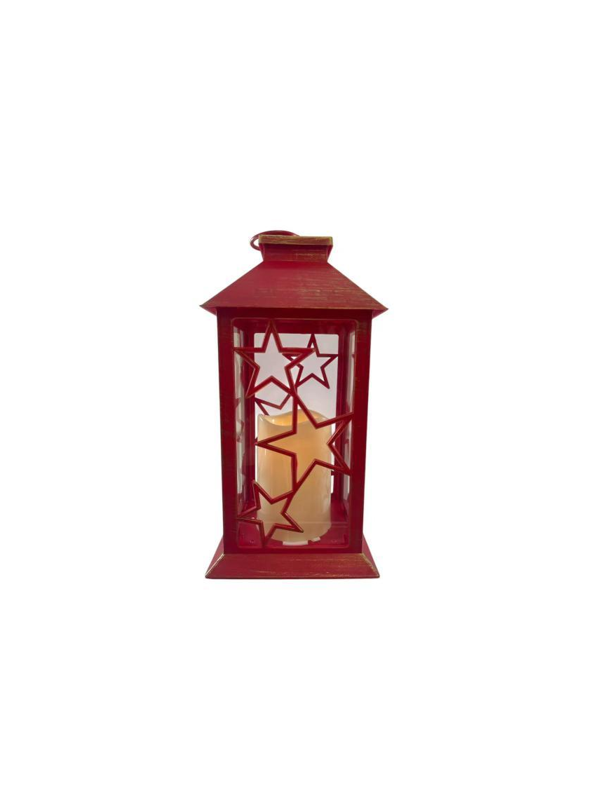LANTERNA CON STELLE ROSSA 14x14x30cm