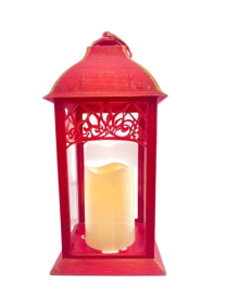 RED EMBROIDERED LANTERN 14x14x31cm