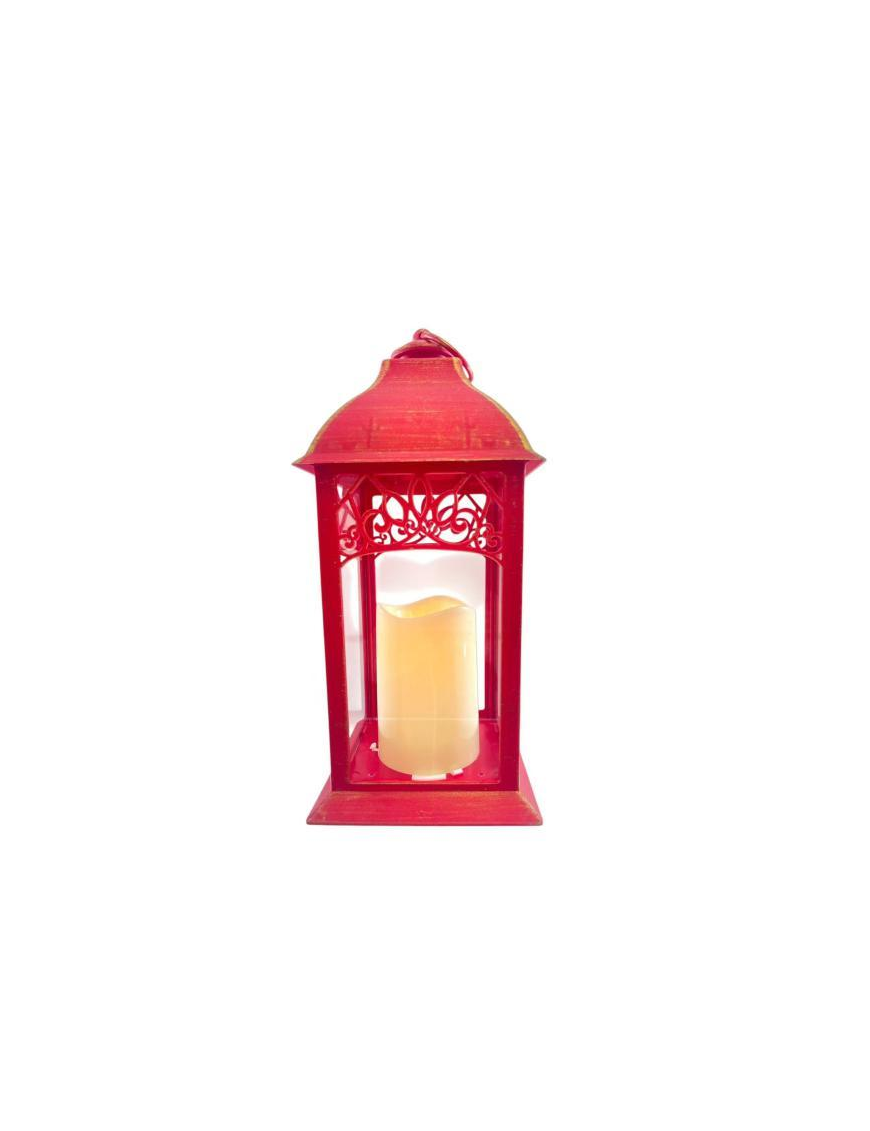 RED EMBROIDERED LANTERN 14x14x31cm