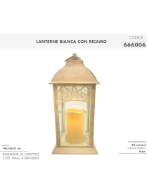 LANTERNA CON RICAMO BIANCA 14x14x31cm