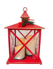 LANTERNA CON RAMETTO ROSSA 24x24x38cm