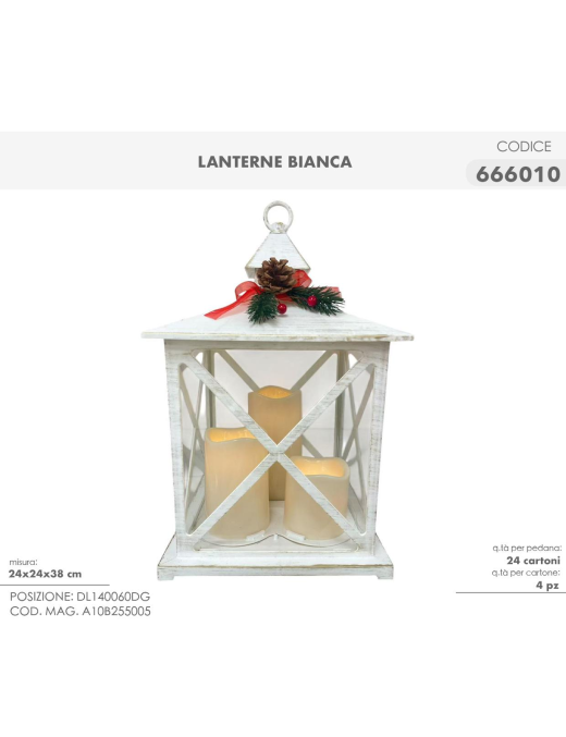 LANTERNA CON RAMETTO BIANCA 24x24x38cm