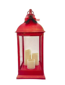 LANTERNA CON FIOCCO ROSSA 24x24x60cm
