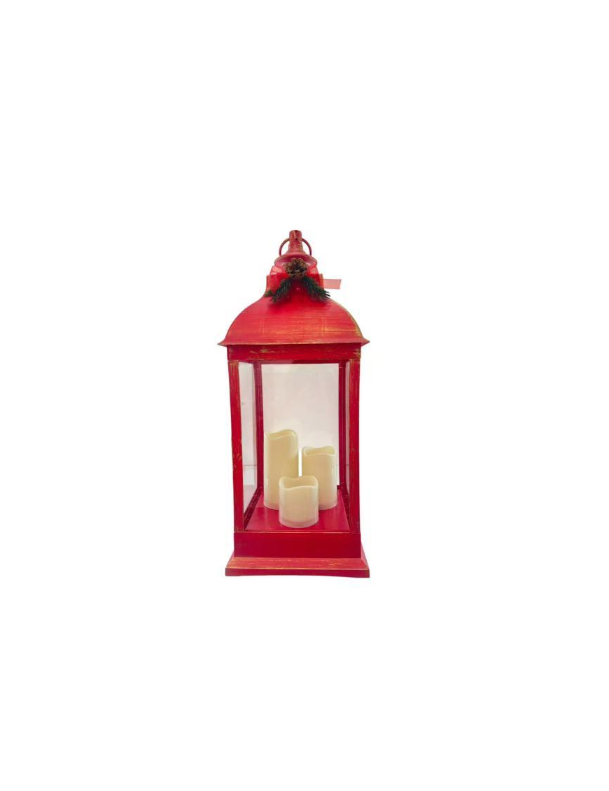 LANTERNA CON FIOCCO ROSSA 24x24x60cm