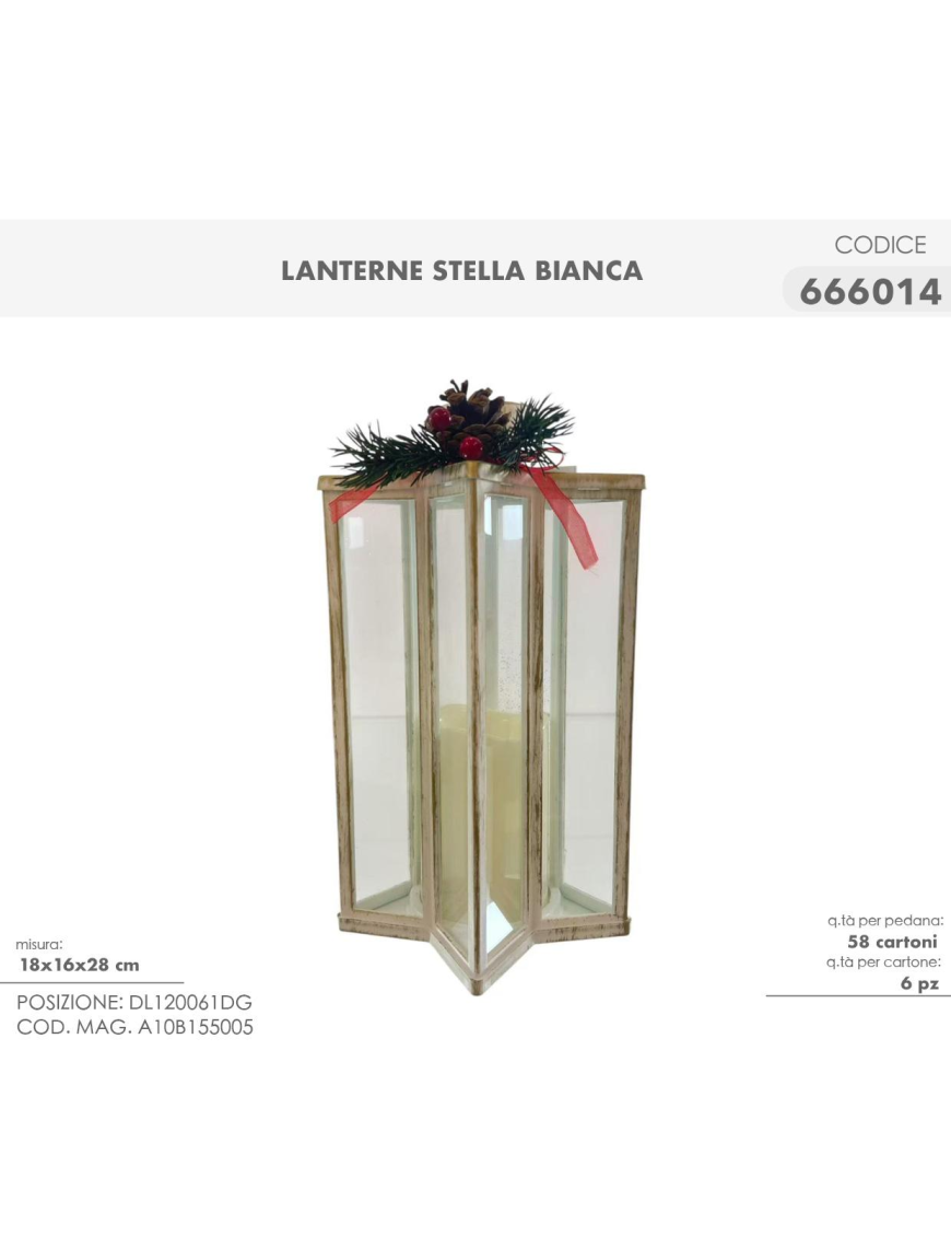 LANTERNA STELLA BIANCA 18x16x28cm