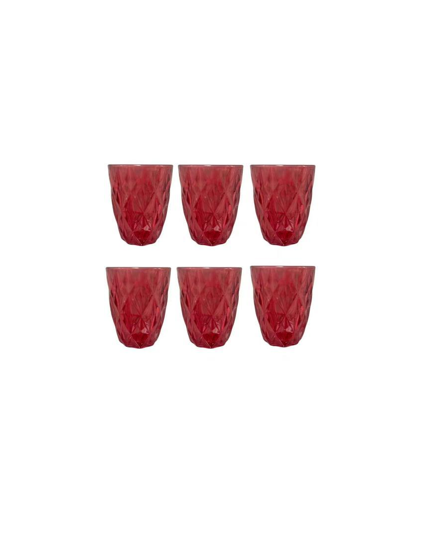 DIAMOND GLASSES 250ml 6 pieces RED GLASS