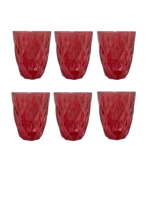 DIAMOND GLASSES 250ml 6 pieces RED GLASS