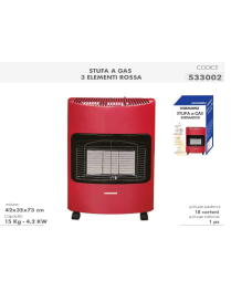STUFA A GAS 3 ELEMENTI 4,2 KW ROSSA 42x35x73 CM