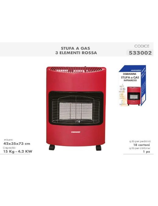 3-ELEMENT GAS STOVE 4.2 KW RED 42x35x73 CM
