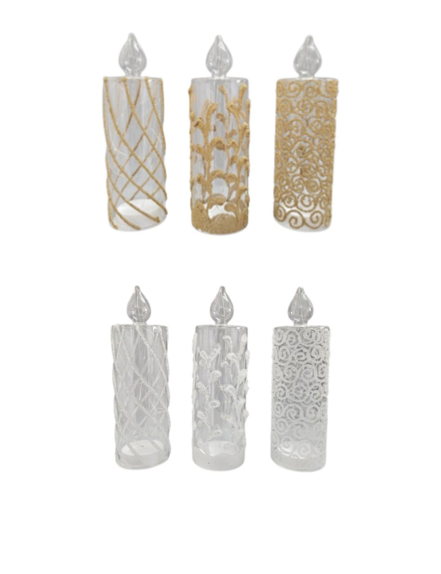 L.ORO/BIANCO CANDELA  8x25cm C/LUCE