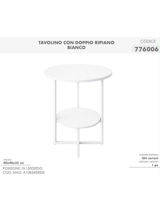 TAVOLINO DOPPIO RIP. 40x40x55 BIANCO
