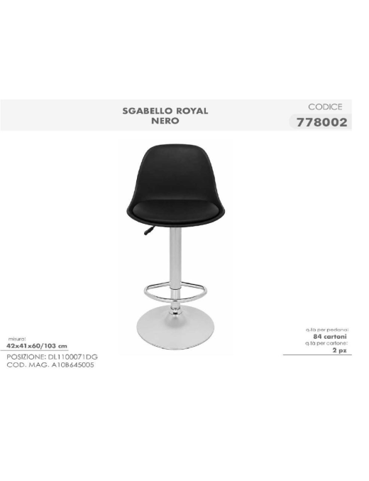 SGABELLO ROYAL 2pz  42x41x60cm NERO