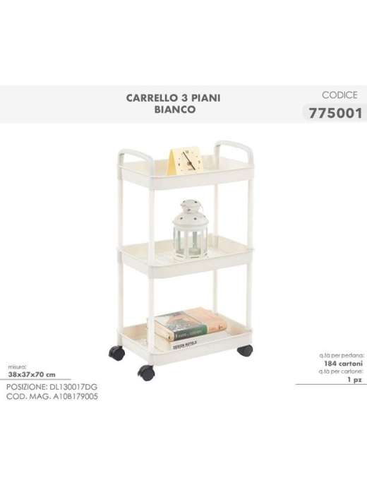 CARRELLO BIANCO 3 PIANI 38x37x70cm
