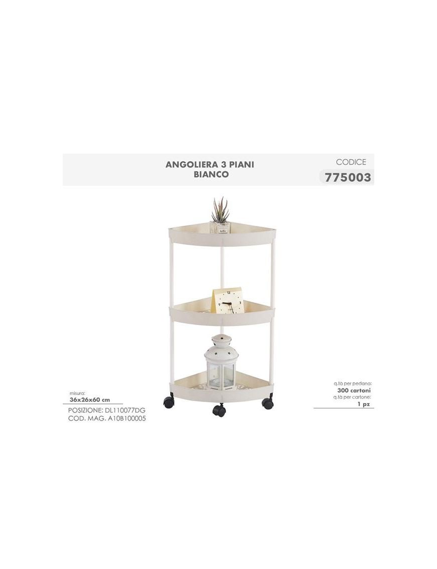 CARRELLO BIANCO ANG. 3 PIANI 36x26x60cm