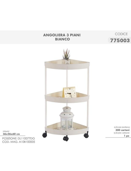 CARRELLO BIANCO ANG. 3 PIANI 36x26x60cm