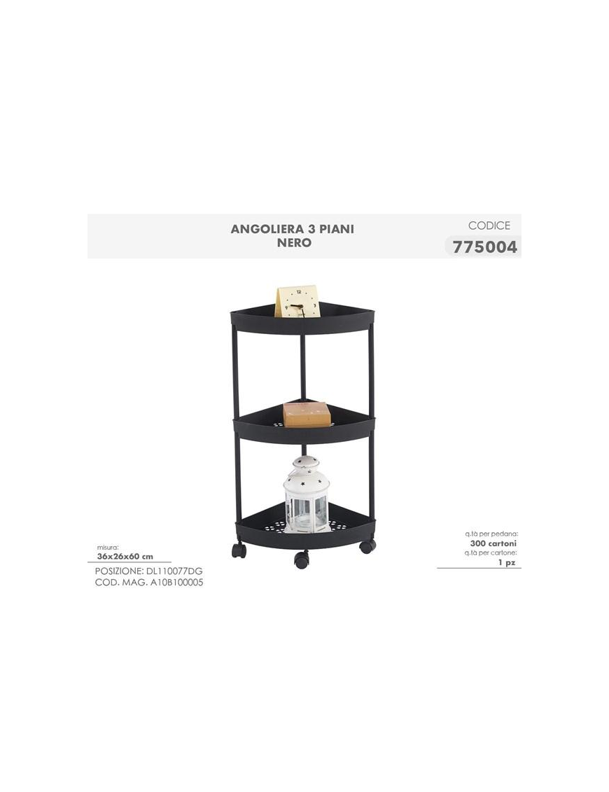 CARRELLO NERO ANG. 3 PIANI 36x26x60cm
