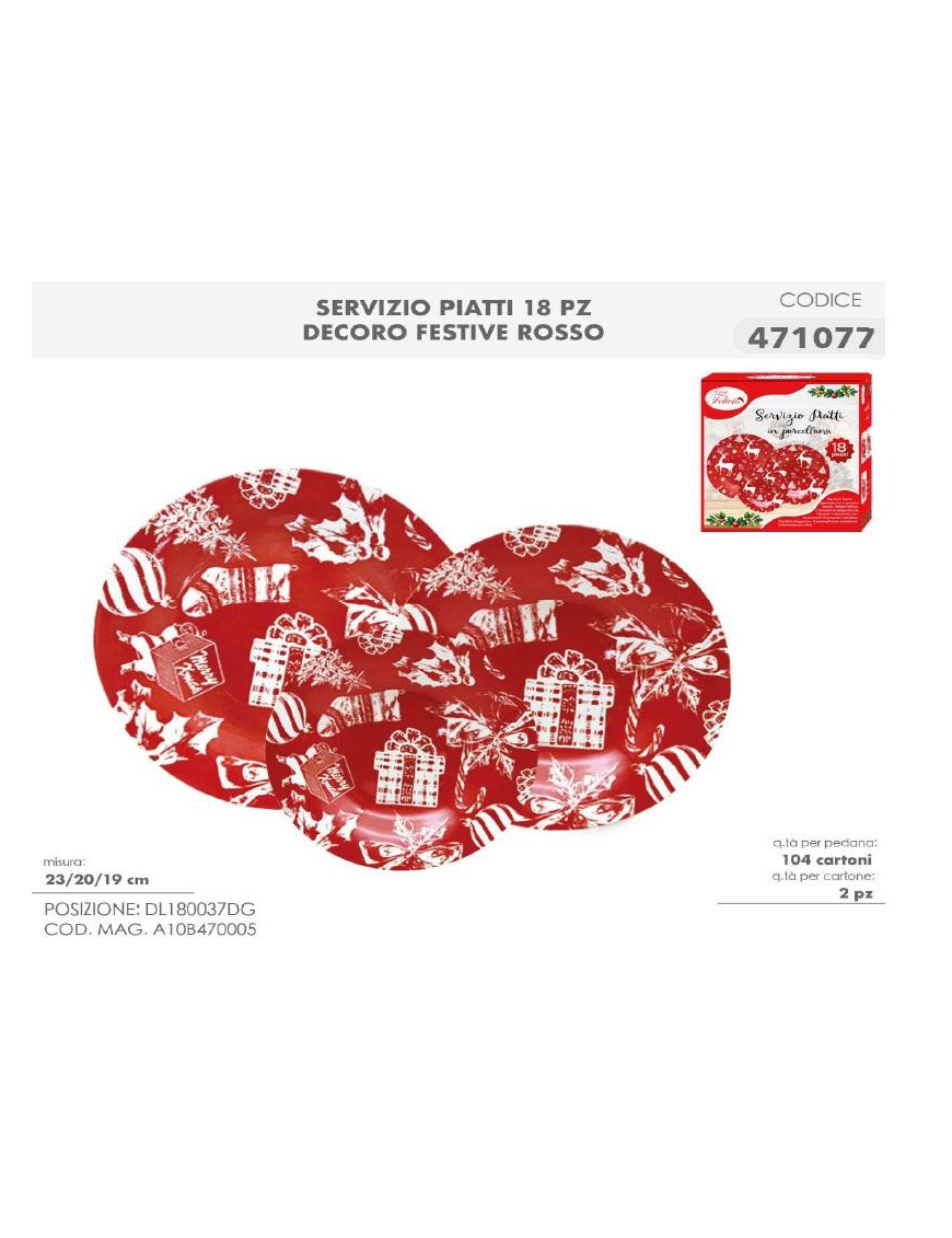 L.DEC.FESTIVE ROSSO SERV.TAVOLA 18pz