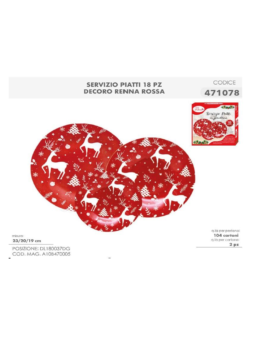L.DEC.RENNA ROSSO SERV.TAVOLA 18pz