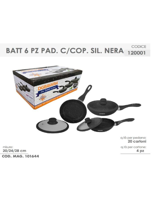 BATTERIA  6pz PADELLE C/COP NERO 120001