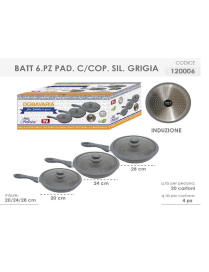 BATTERIA  6pz PADELLE C/COP GRIGIO 12000