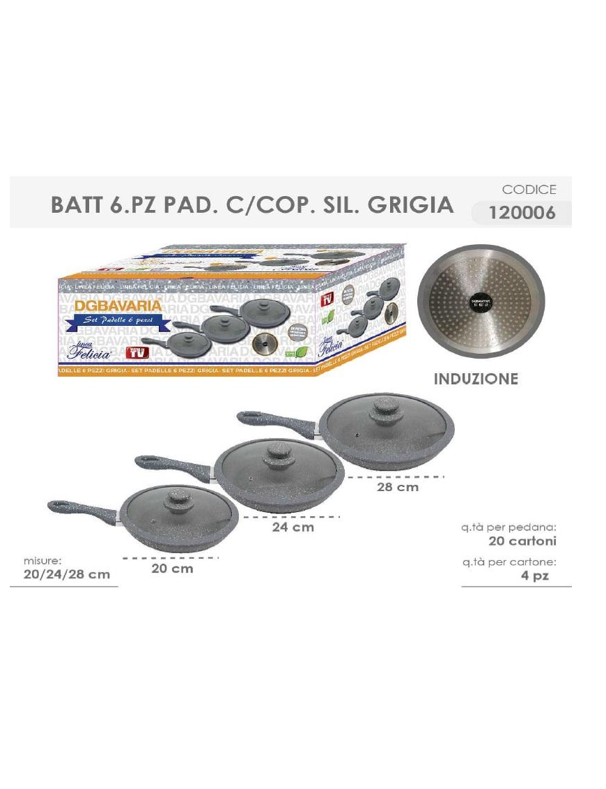 BATTERIA  6pz PADELLE C/COP GRIGIO 12000