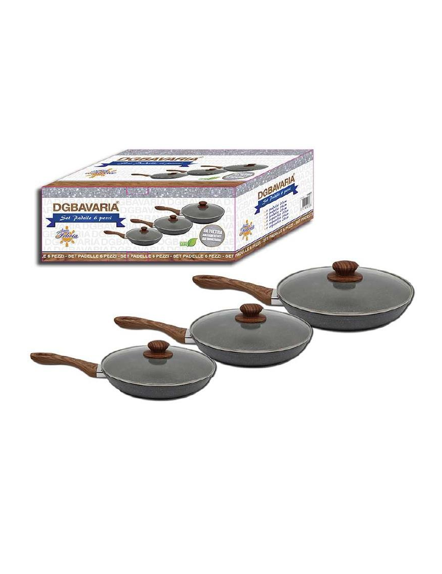 BATTERIA  6pz PADELLE C/COP MAN. LEGNO