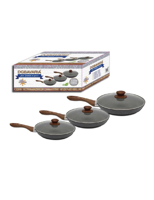 BATTERIA  6pz PADELLE C/COP MAN. LEGNO