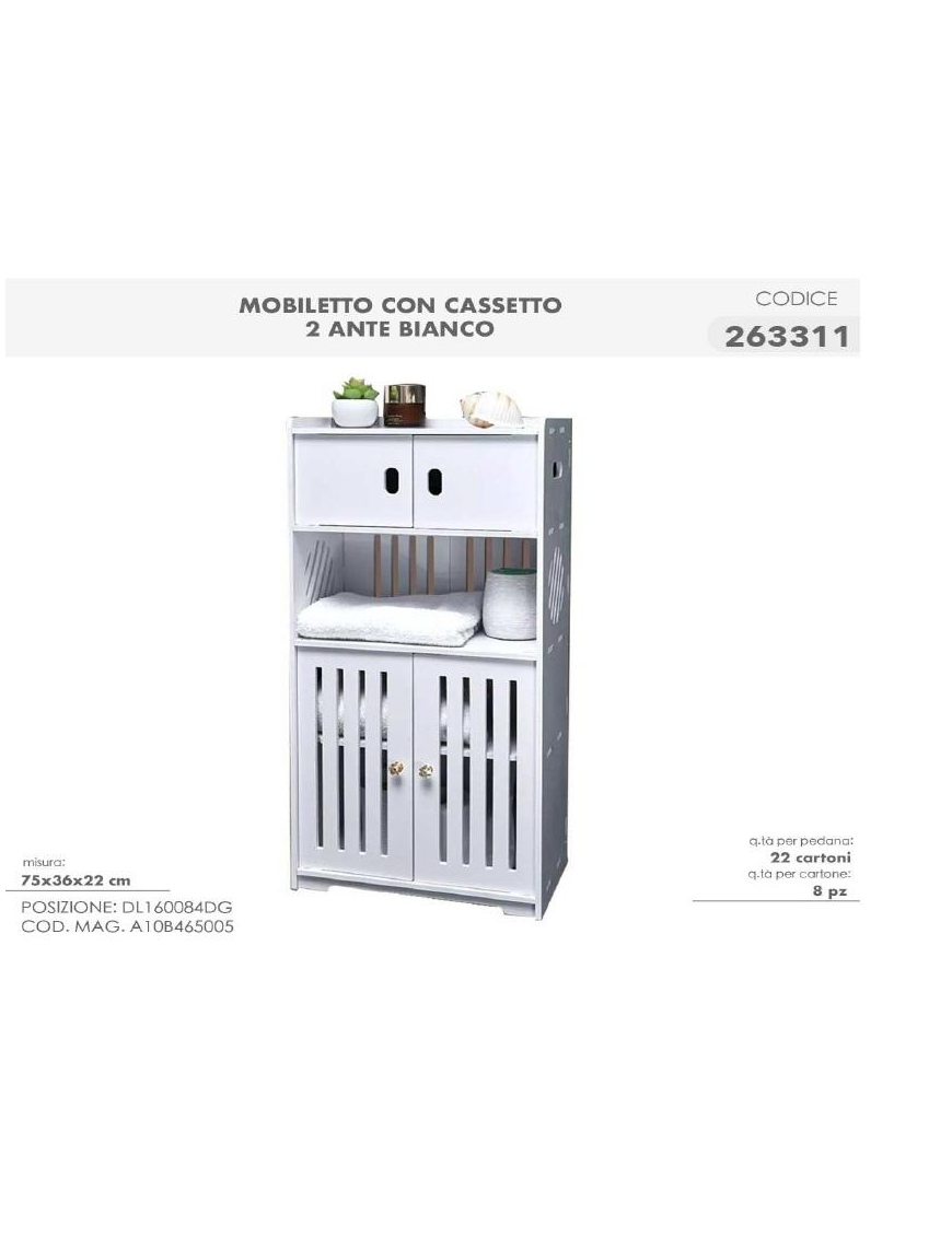 WHITE MOBILETTO C/CASS 75x36x22cm