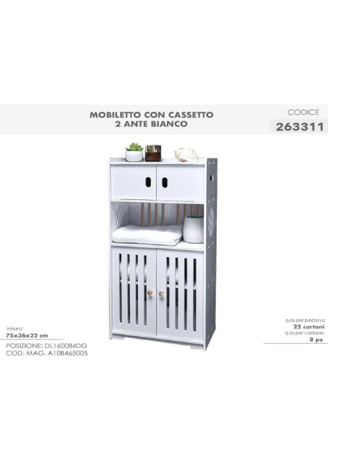 WHITE MOBILETTO C/CASS 75x36x22cm