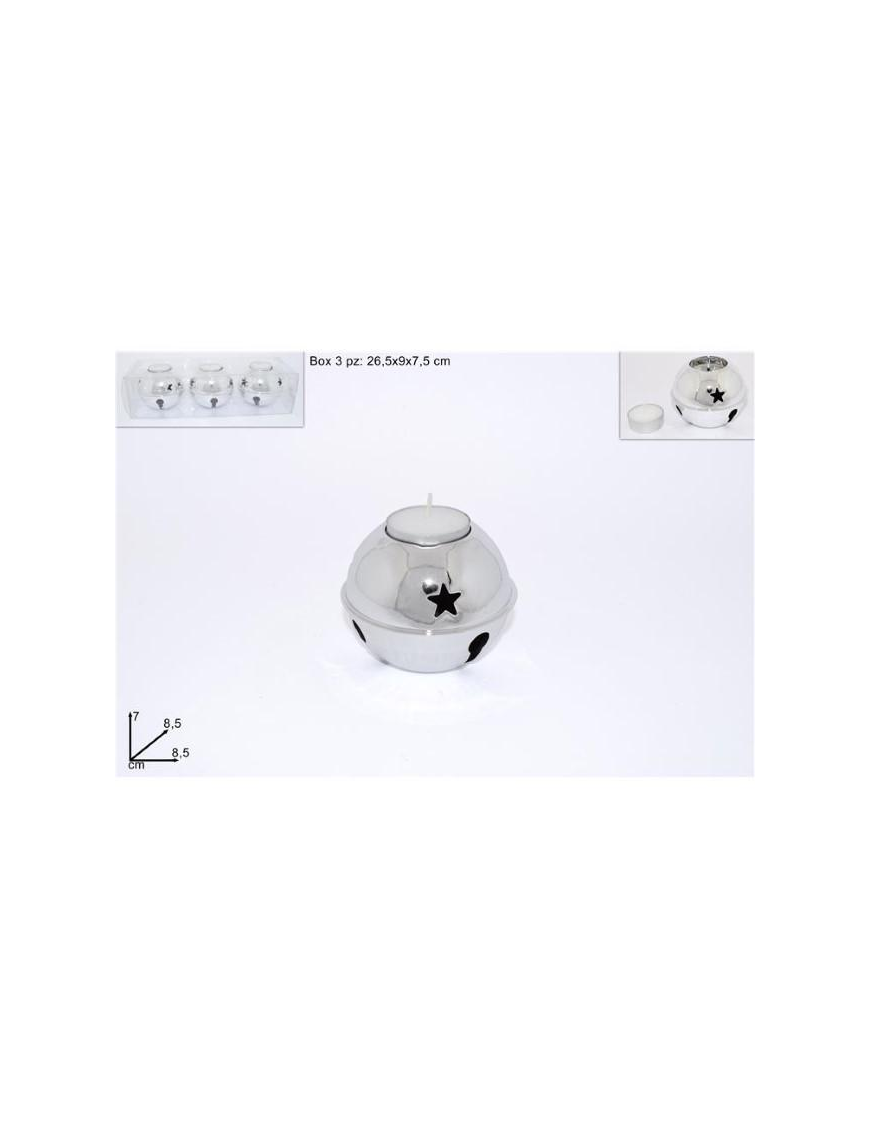 CAMPANELLA P/TEA-LIGHT ARG 8,5x7cm 3pz$$