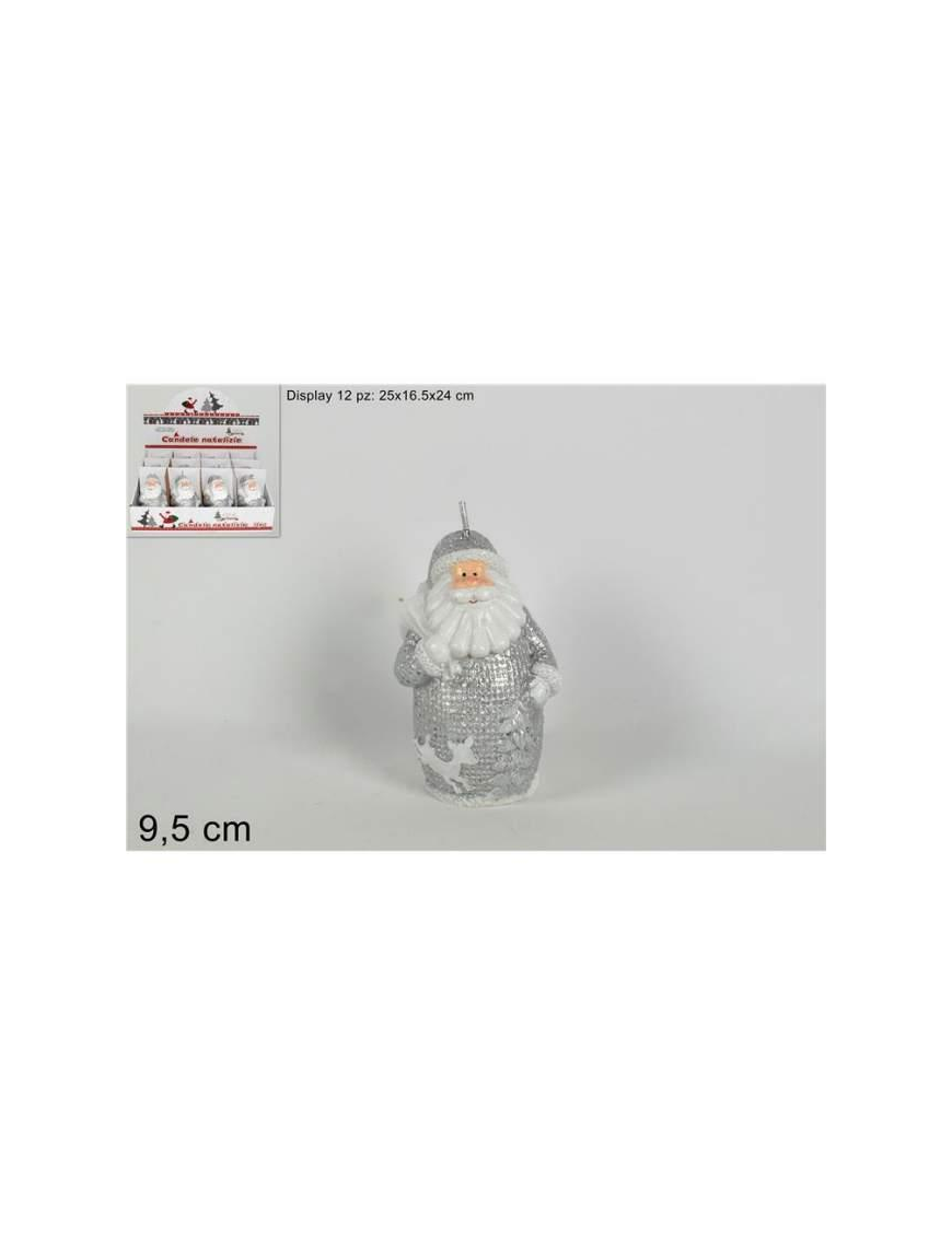 SILVER SANTA CLAUS CANDLE 9.5cm