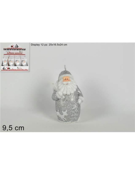 SILVER SANTA CLAUS CANDLE 9.5cm