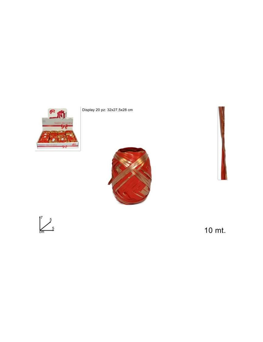 TWO-TONE RAFFIA RIBBON 10m RED/GOLD