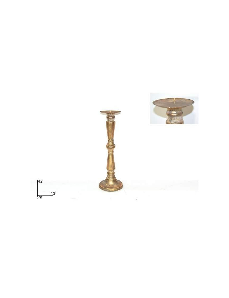 CANDELIERE METALLO ORO ANTICATO 42cm
