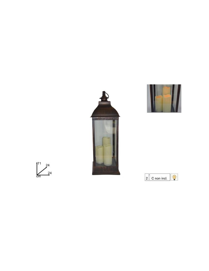 LANTERNA C/3 CANDELE NERA 71x24x24cm$$