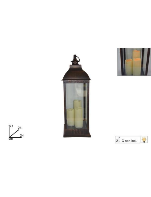 LANTERNA C/3 CANDELE NERA 71x24x24cm$$
