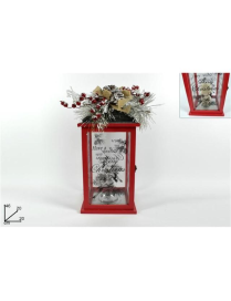 WOODEN LANTERN CANDLE HOLDER 46cm RED